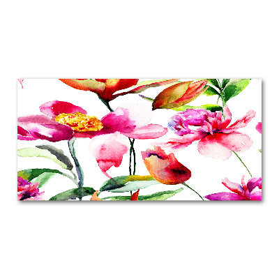 Glass wall art large Wild flowers