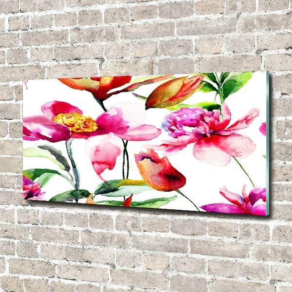 Glass wall art large Wild flowers