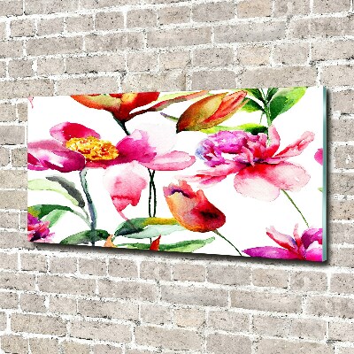 Glass wall art large Wild flowers