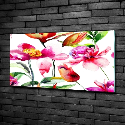 Glass wall art large Wild flowers