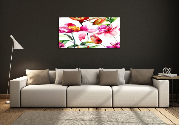 Glass wall art large Wild flowers