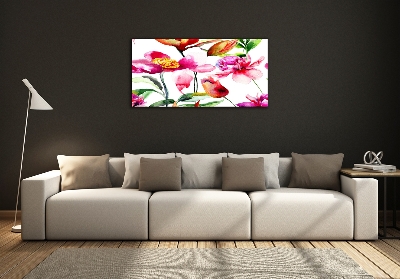 Glass wall art large Wild flowers