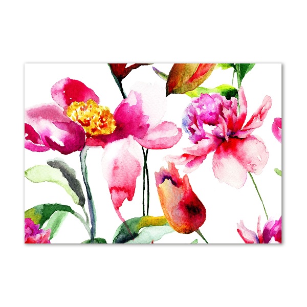 Glass wall art large Wild flowers