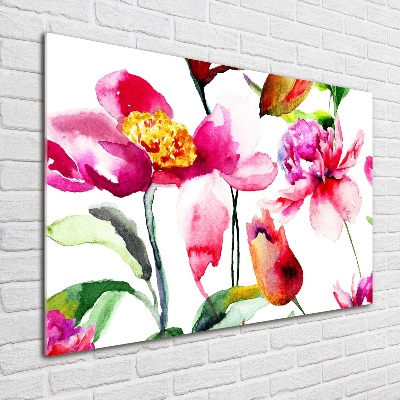 Glass wall art large Wild flowers