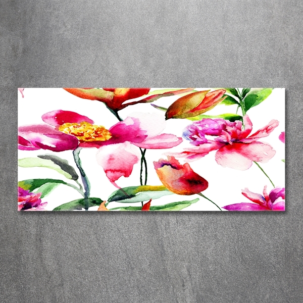 Glass wall art large Wild flowers