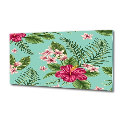 Wall art on glass Hawaiian flowers