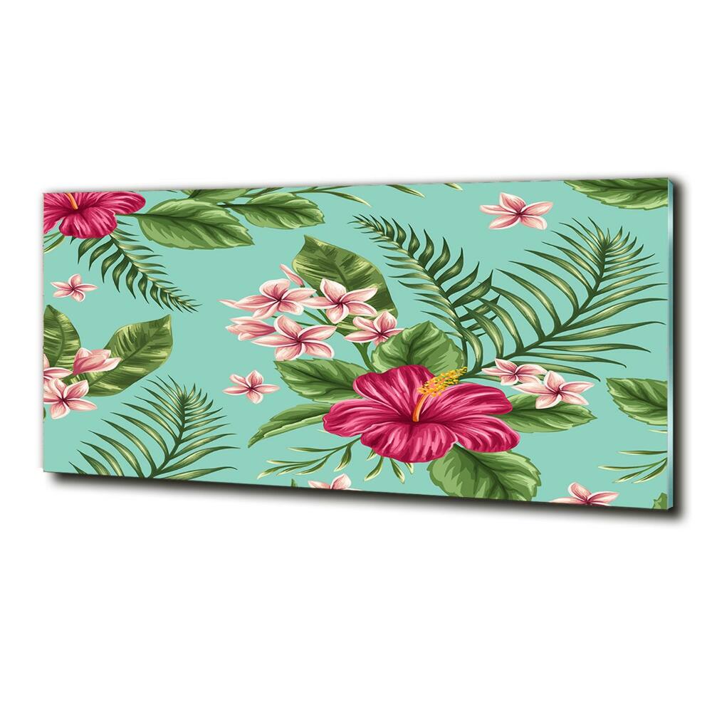 Wall art on glass Hawaiian flowers