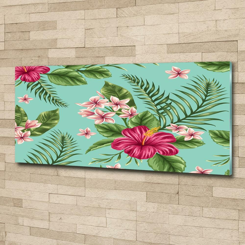 Wall art on glass Hawaiian flowers