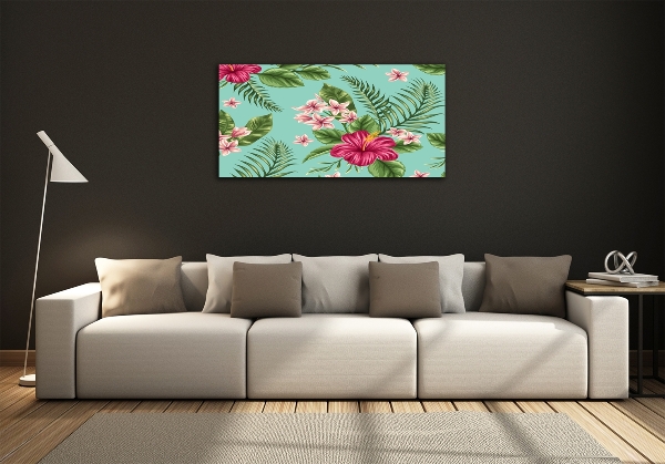 Wall art on glass Hawaiian flowers