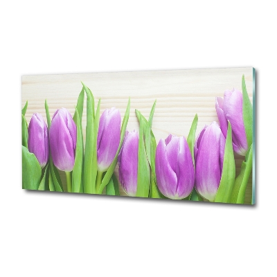 Glass picture wall art Violet tulips