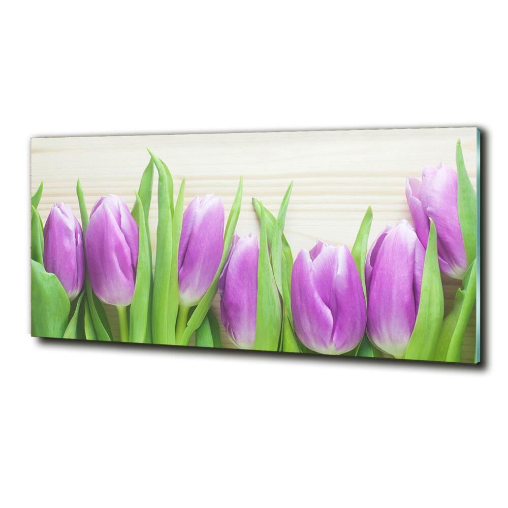 Glass picture wall art Violet tulips