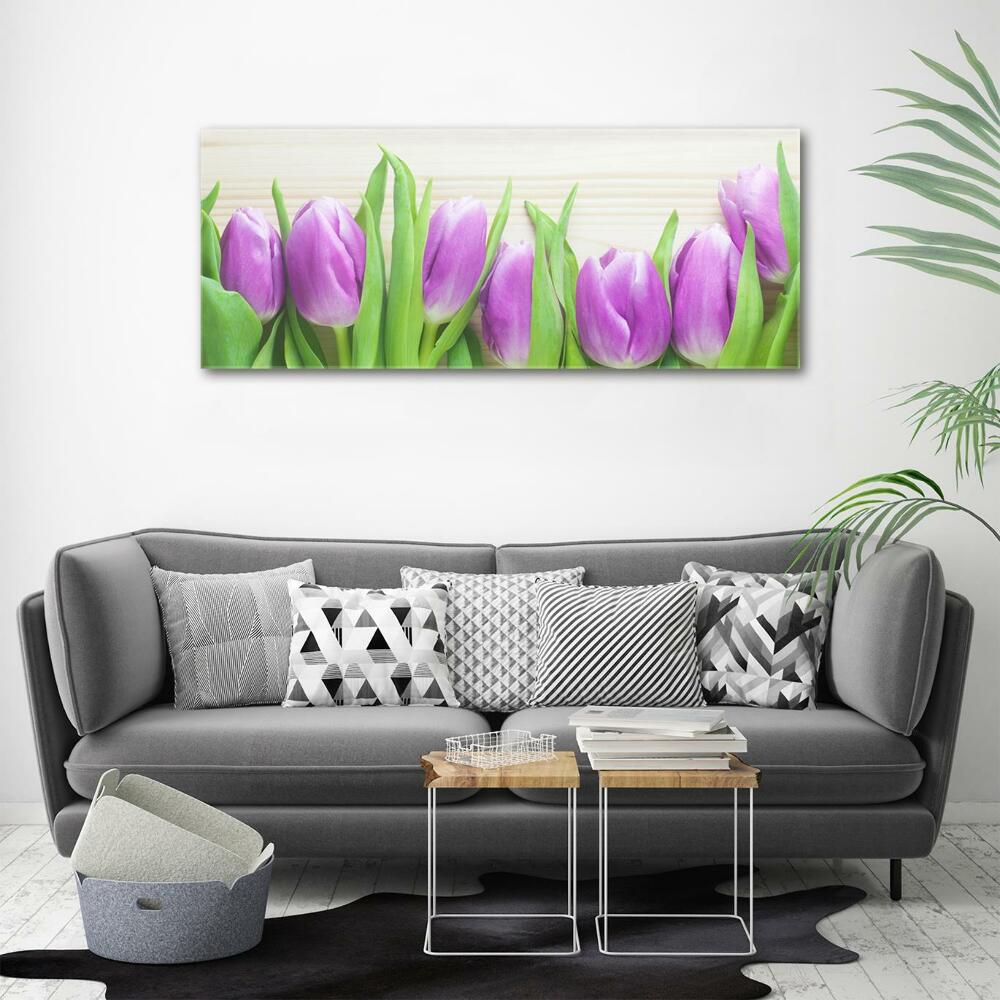 Glass picture wall art Violet tulips