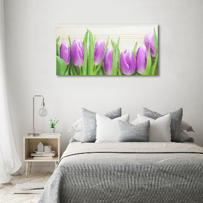 Glass picture wall art Violet tulips