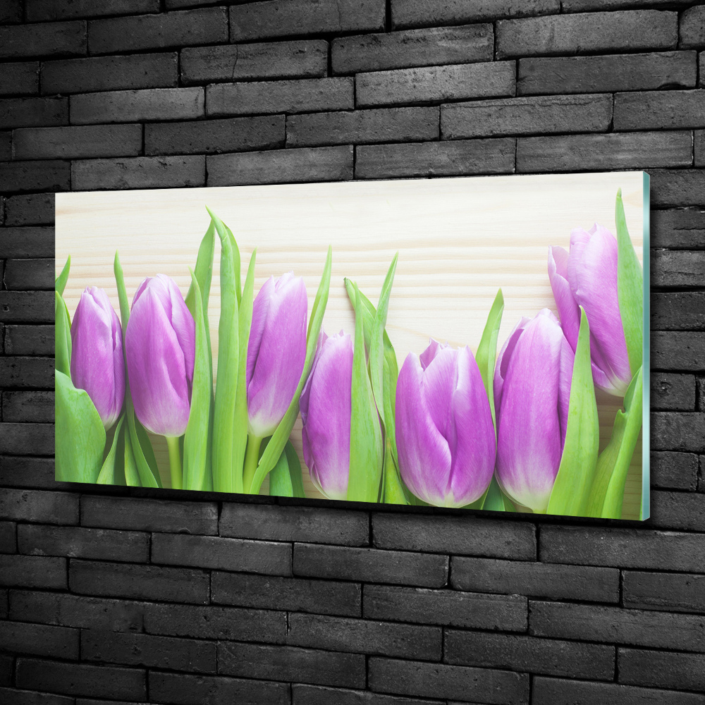 Glass picture wall art Violet tulips