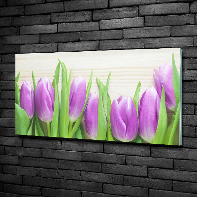 Glass picture wall art Violet tulips