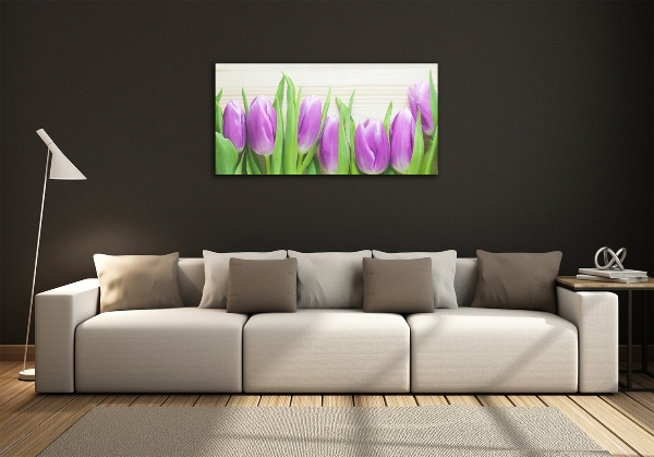 Glass picture wall art Violet tulips