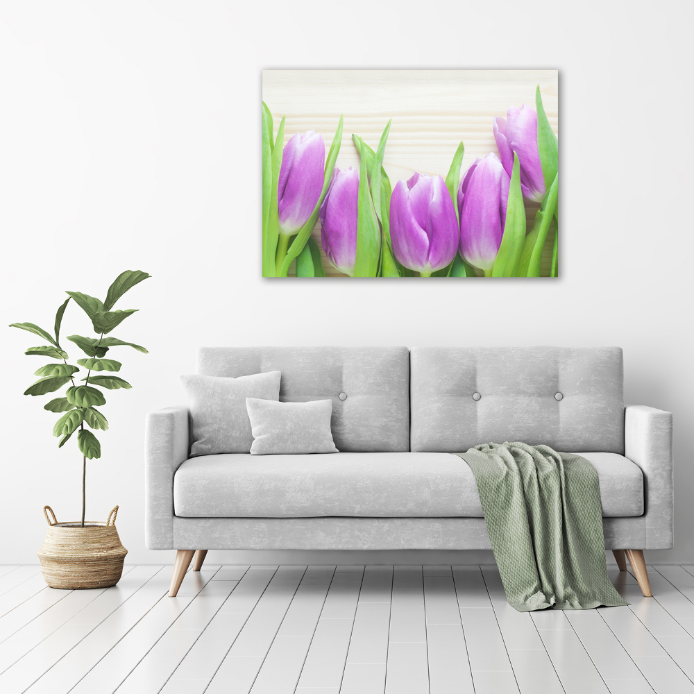 Glass picture wall art Violet tulips