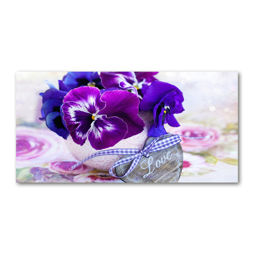 Photo printed on glass Purple pansies