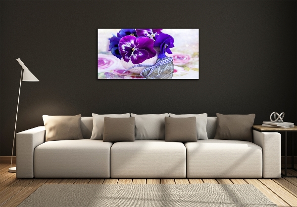 Photo printed on glass Purple pansies