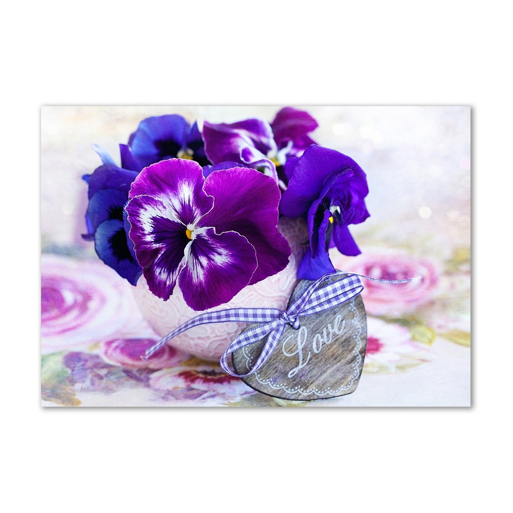 Photo printed on glass Purple pansies