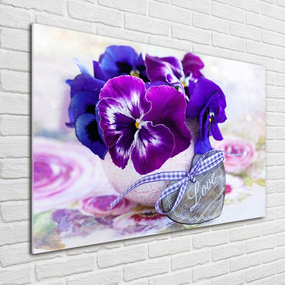 Photo printed on glass Purple pansies