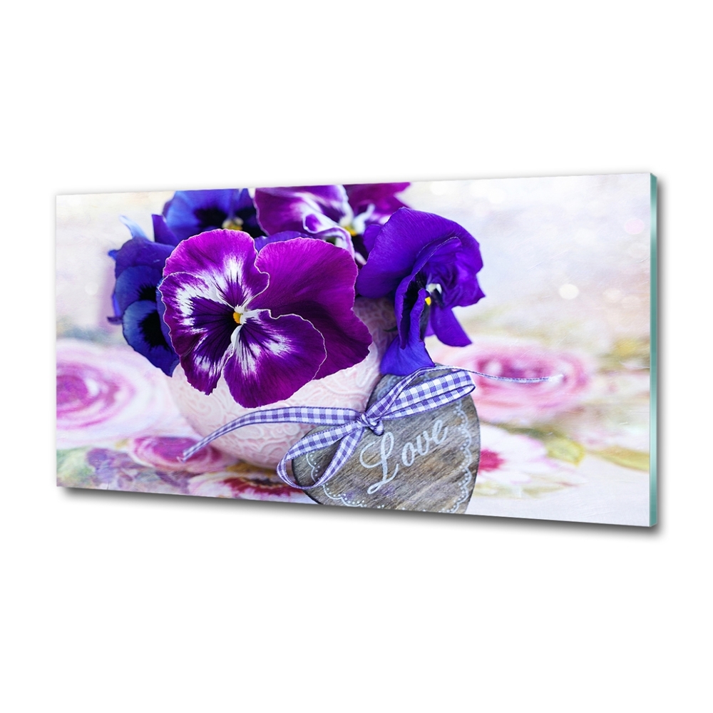 Photo printed on glass Purple pansies