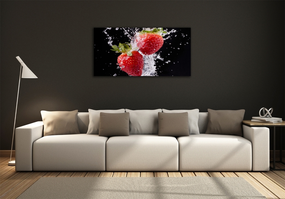 Glass art picture Strawberries and water