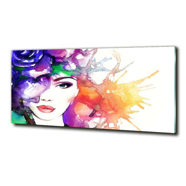 Glass wall art large Portrait of a woman