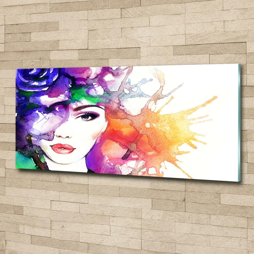 Glass wall art large Portrait of a woman