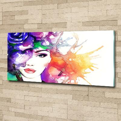 Glass wall art large Portrait of a woman