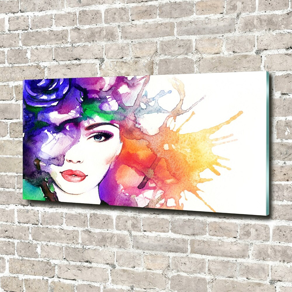 Glass wall art large Portrait of a woman