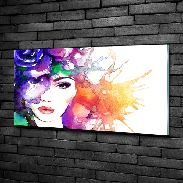 Glass wall art large Portrait of a woman