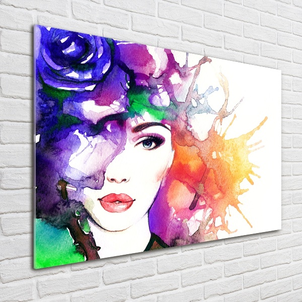 Glass wall art large Portrait of a woman