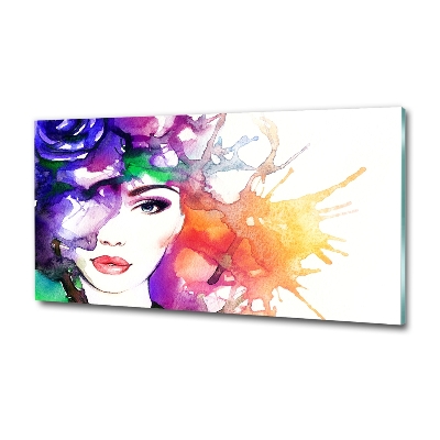 Glass wall art large Portrait of a woman