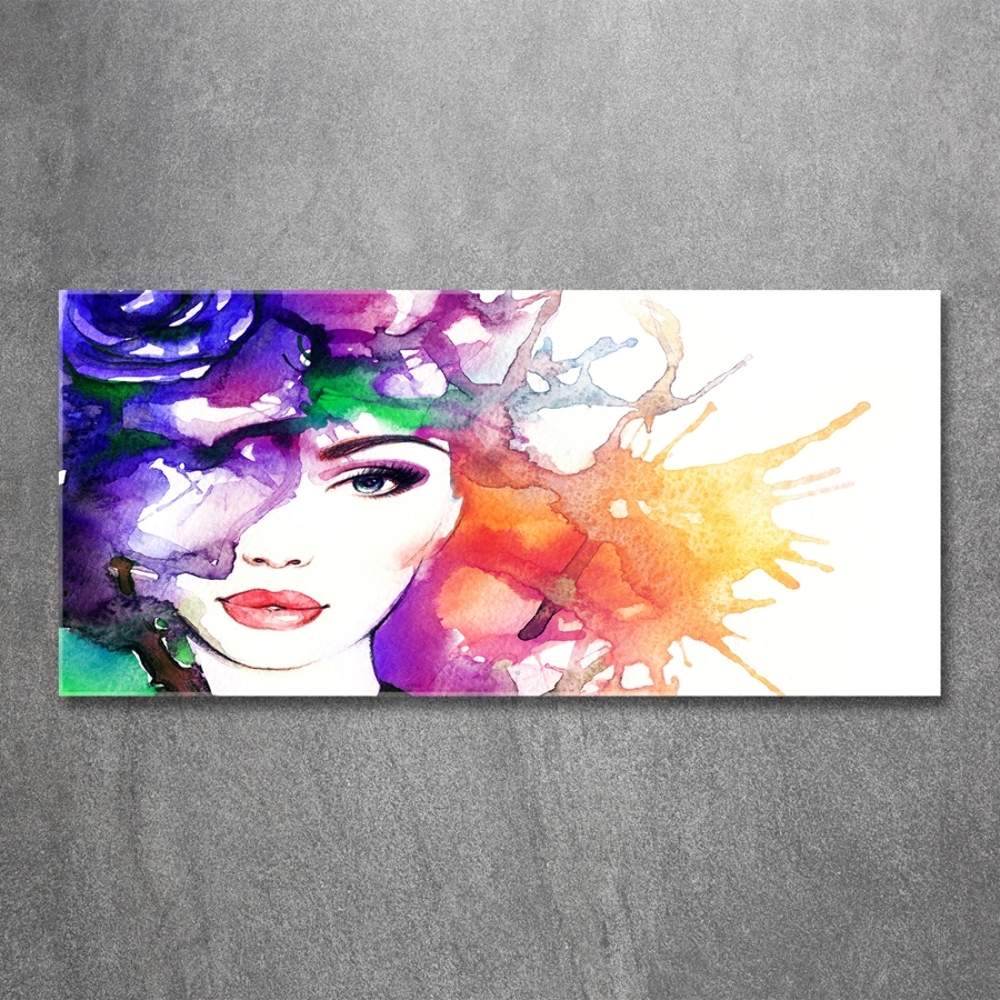 Glass wall art large Portrait of a woman