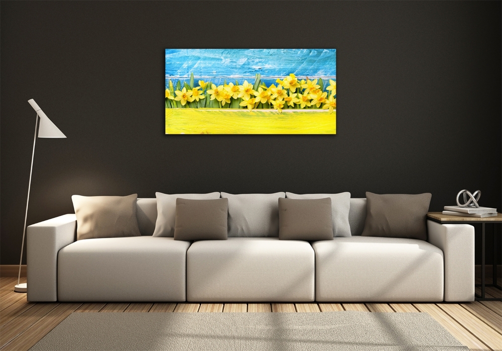 Glass picture wall art Daffodil