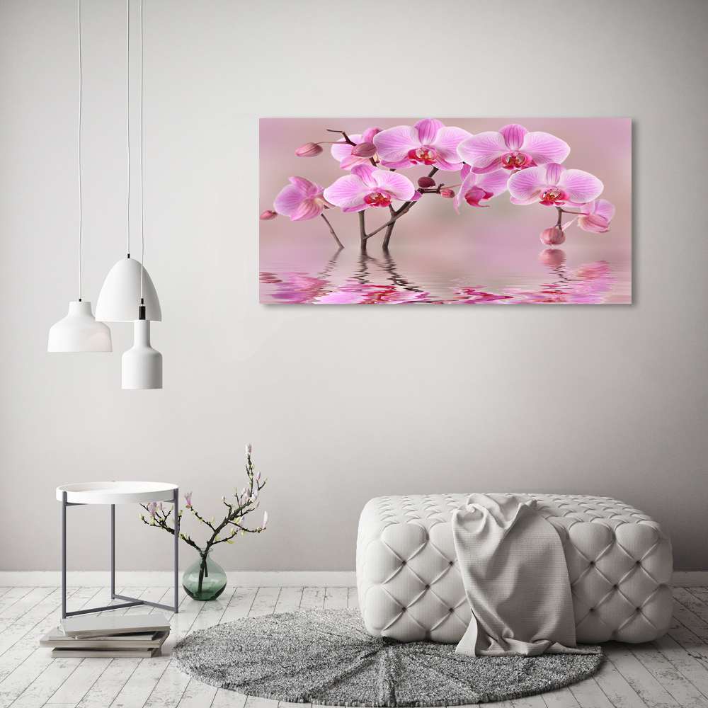 Printed glass wall art Pink orchid