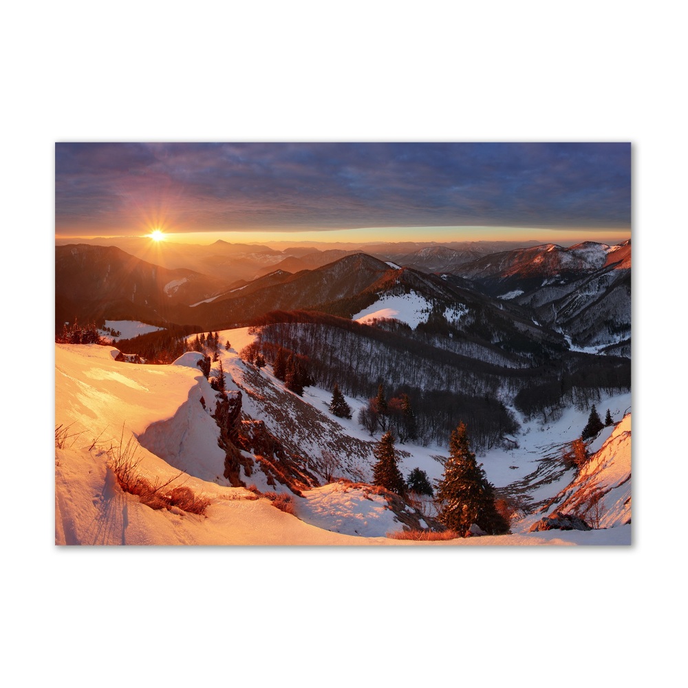 Wall art on glass Winter in the mountains