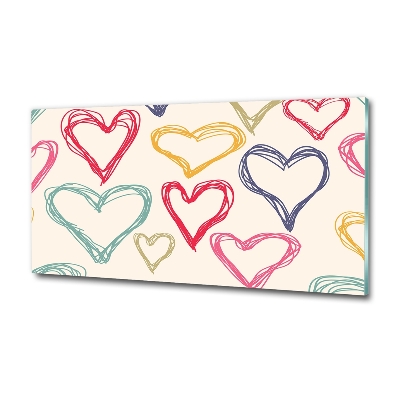 Printed glass wall art Colorful hearts