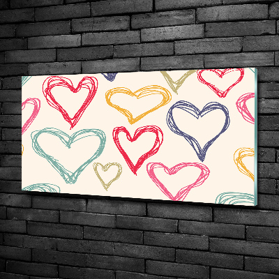 Printed glass wall art Colorful hearts