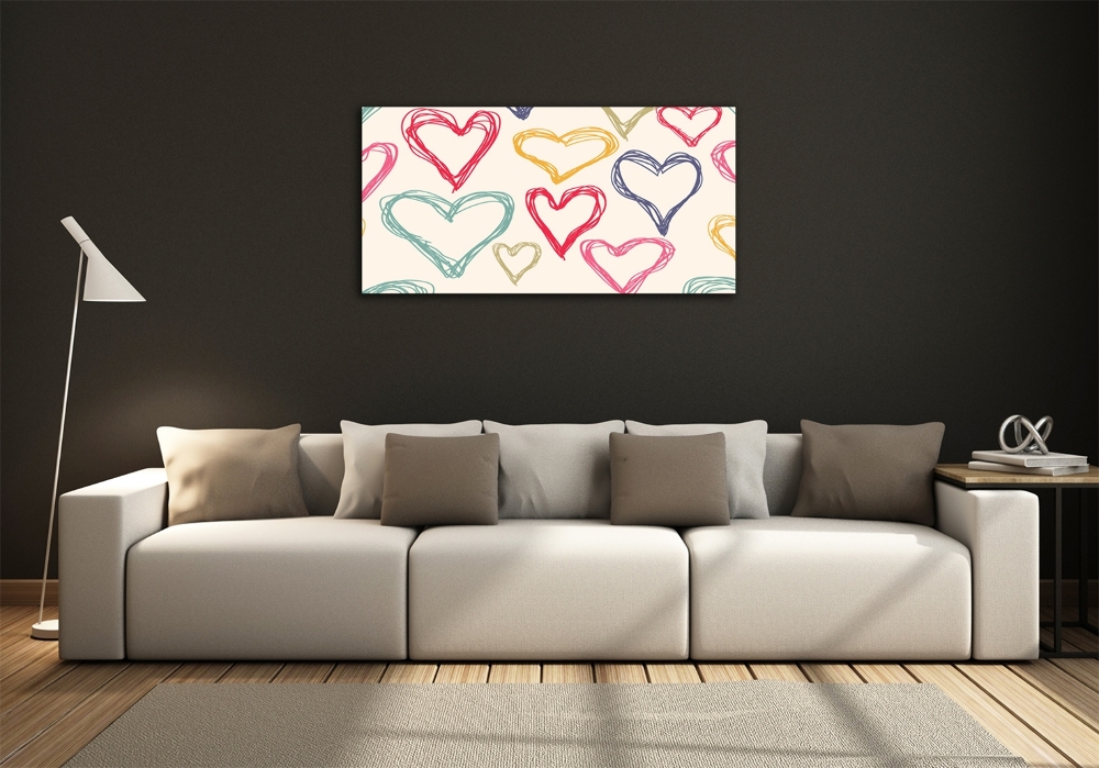 Printed glass wall art Colorful hearts