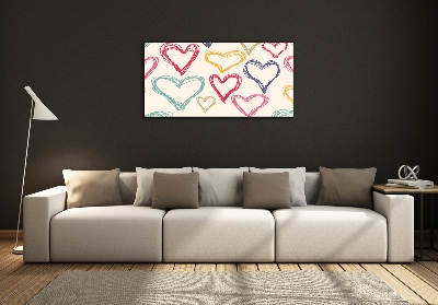 Printed glass wall art Colorful hearts