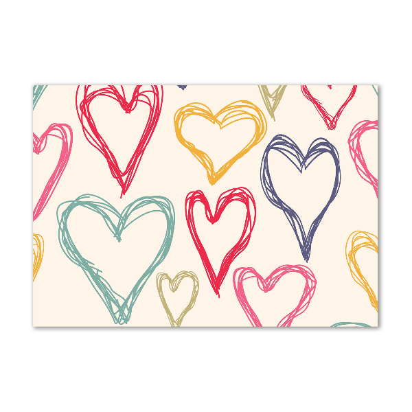 Printed glass wall art Colorful hearts