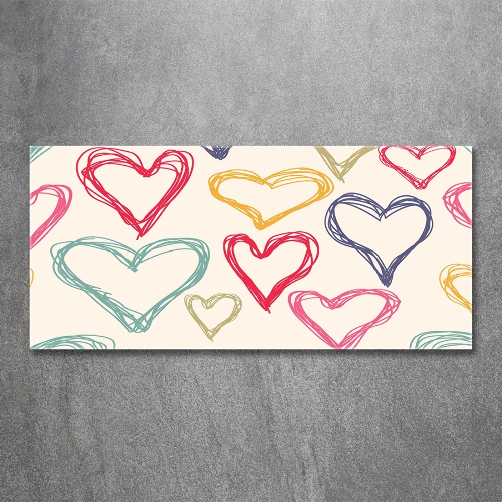 Printed glass wall art Colorful hearts