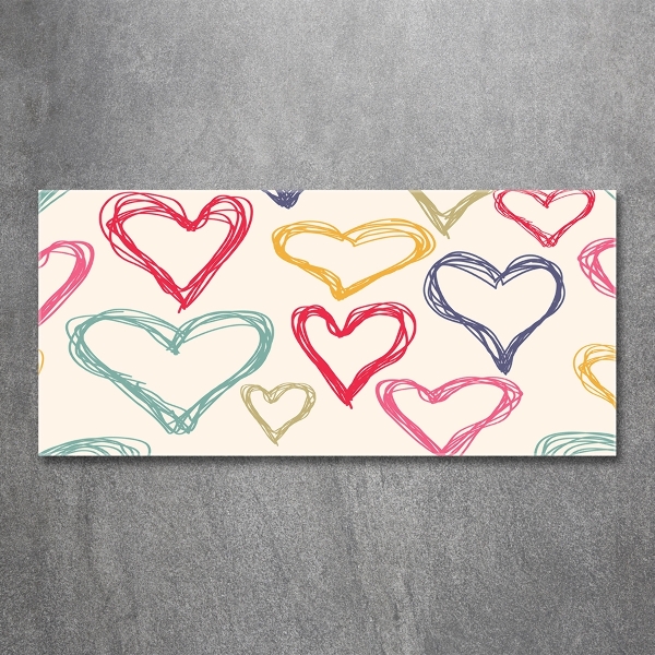 Printed glass wall art Colorful hearts