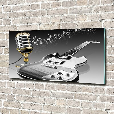 Glass art picture Guitar and microphone