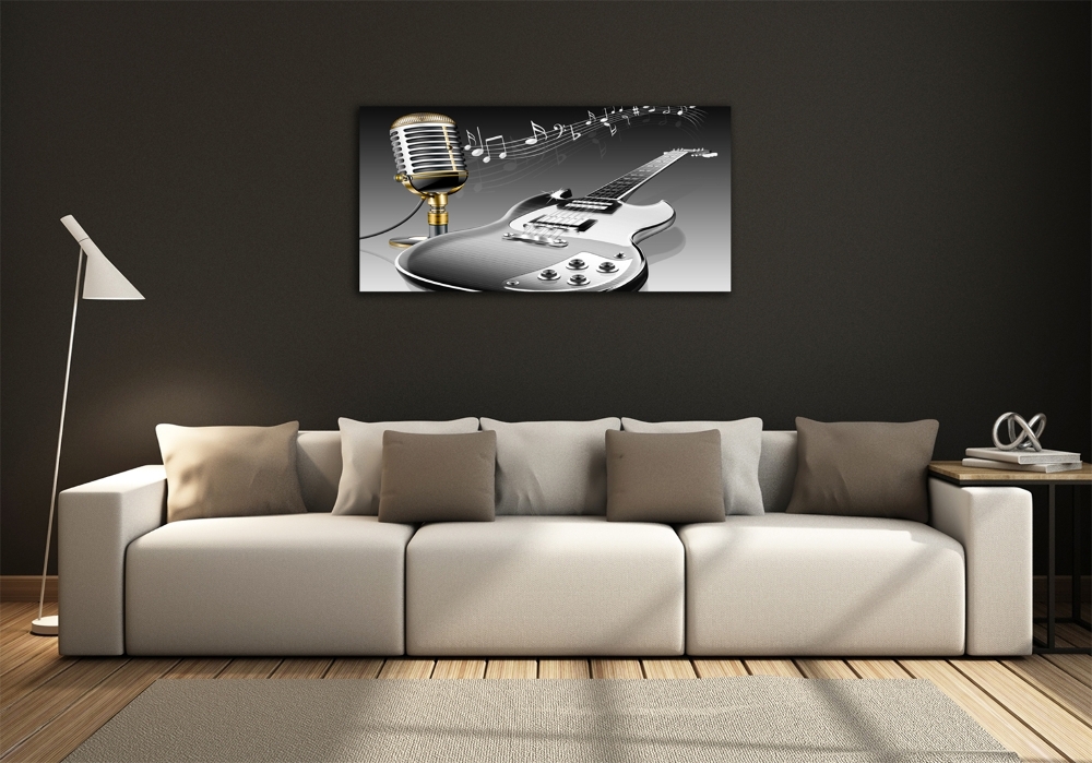 Glass art picture Guitar and microphone