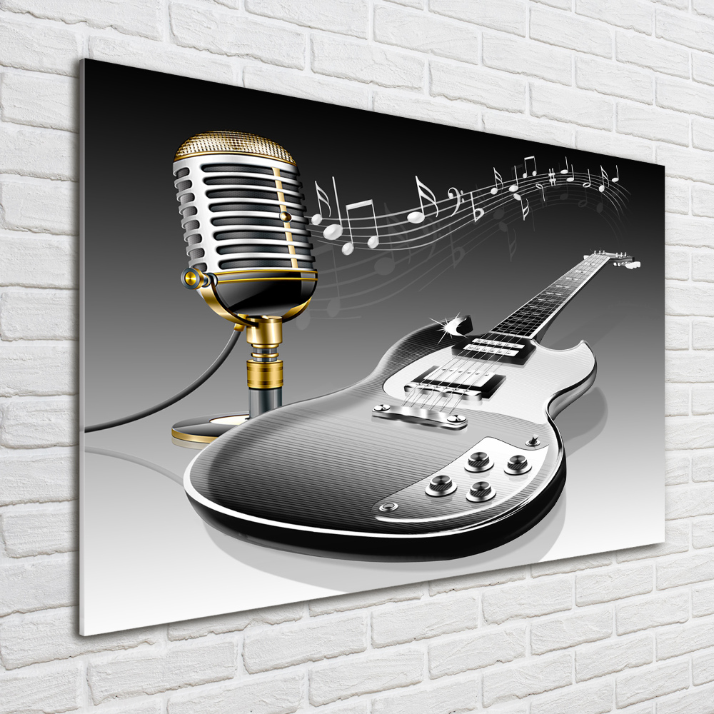 Glass art picture Guitar and microphone