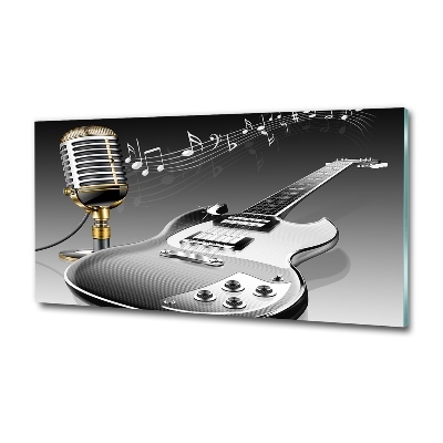 Glass art picture Guitar and microphone