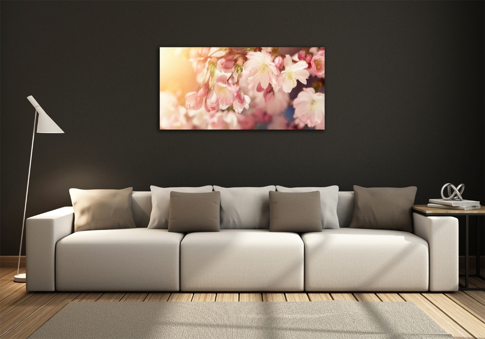 Glass wall art large Cherry blossoms